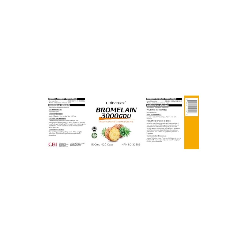 3000 GDU Bromelain Digestive Enzymes 500mg 120 Vegan Capsules, 4-Month