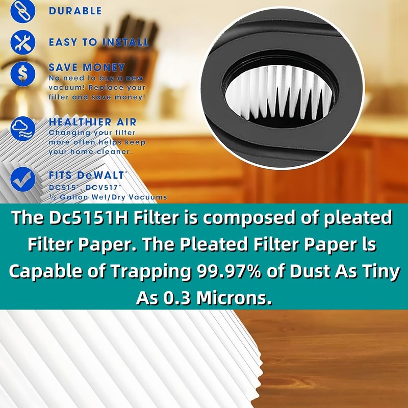 2 Pack DC5151H Replacement HEPA Filter Compatible with DEWALT DC5151H