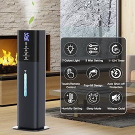 Humidifiers Large Room Bedroom with 7 Colors Light, 2.1Gal(8L) 3 Speed Quiet Ultrasonic Cool Mist Humidifier with 360° Nozzle, Humidity Setting, Timer,Aroma Box for Home Plant Baby Yoga Sleep (Blue)