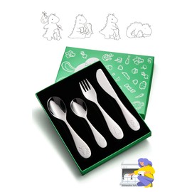 EIUBUIE Toddlers Silverware Set, 18/10 Stainless Steel Safe Kids Silverware, Cute Baby Utensils Reusable Metal Mirror Polished Child Flatware Cutlery Includes Fork Spoon Knife for Eating, 4 Pieces