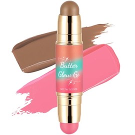 Barra de Rubor y Bronceador de Doble Punta – Maquillaje Cremoso 2 en 1 para Contorno de Mejillas, Fórmula Hidratante Suave, Color Ajustable para un As