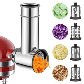Stainless Steel Slicer Shredder & Cheese Grater Attachment for Kitchenaid Stnad Mixer - 4 Blades Salad Maker with Grinding Powder Function by FGREEBLE