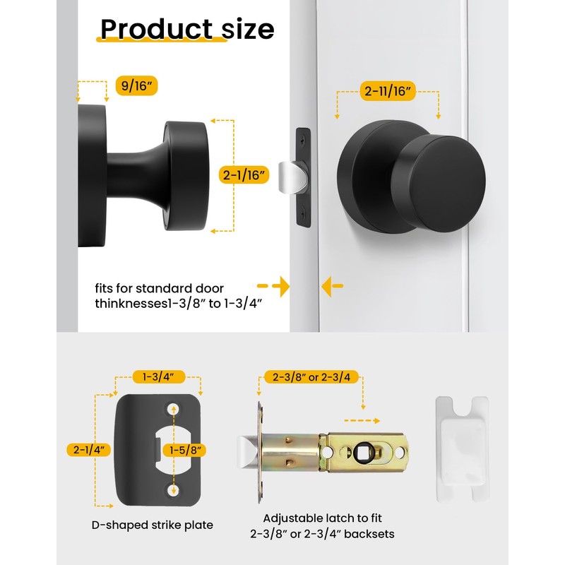 goldenwarm Black Closet Door Knobs, Heavy Duty Zinc-Alloy Passage Matte