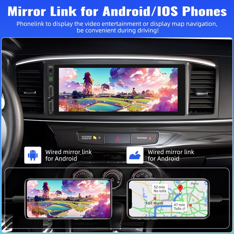 UNITOPSCI Single Din Touchscreen Car Stereo with Wireless Apple CarPlay