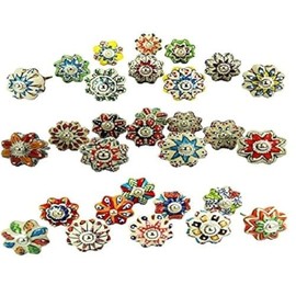 JGARTS Dotted Mix Color Multi Designed Ceramic Cupboard Cabinet Door Knobs Drawer Pulls & Chrome Hardware - Hand Painted Pulls Set of 20