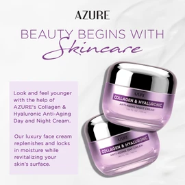 Azure Cosmetics Collagen & Hyaluronic Acid Face Moisturizer - Dermatologist Tested, Anti-Aging Cream for Fine Lines & Wrinkles - Ultra Hydrating Face Cream - Korean Skin Care - Day & Night Duo Set