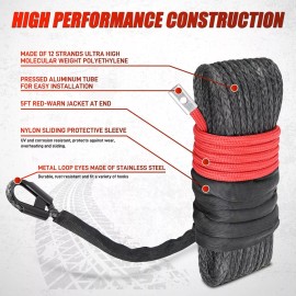 Nilight Winch Rope 1/4 Inch x 50 Ft Synthetic Winch Line Cable Kit Universal