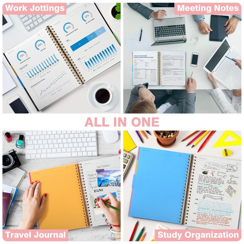 A5 Notebook, Lined Notebook with Removable Dividers, 300 Pages 100GSM
