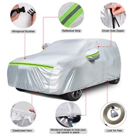 Waterproof Car Covers Replace for 2017-2025 GMC Acadia, 6 Layers Silver All Weather Custom-fit Car Cover with Zipper Door & Windproof Bands for Snow Rain Dust Hail Protection