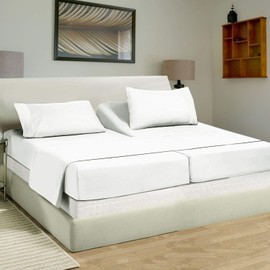 Split King Sheet Set - 7 Piece Set - Split King Twin XL Sheets Sets for Adjustable Bed- 100% Egyptian Cotton- Hotel Luxury Bed Sheets - Extra Deep Pockets Sheets- White Bed Sheets - Split King Sheets