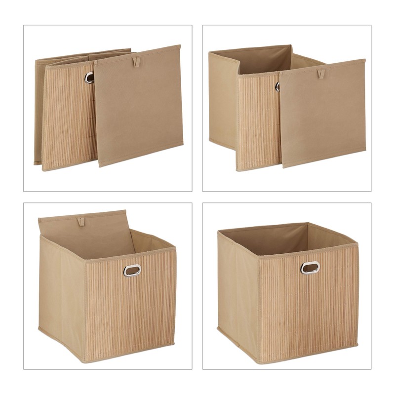 Relaxdays Storage Basket Bamboo Bathroom Basket Square Fabric Shelf Basket