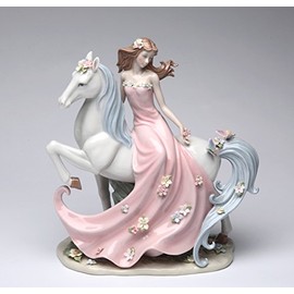 Cosmos Gifts 96645 Fine Elegant Porcelain Lady Riding on Fairy Horse with Butterfly Figurine-Enchanted Damsel, 11-3/4" H