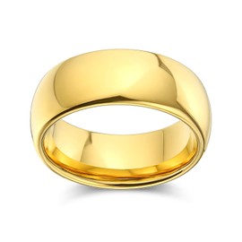 Bling Jewelry Plain Simple Dome Couples Titanium Wedding Band Polished Gold Plated Ring for Men for Women Comfort Fit 8MM