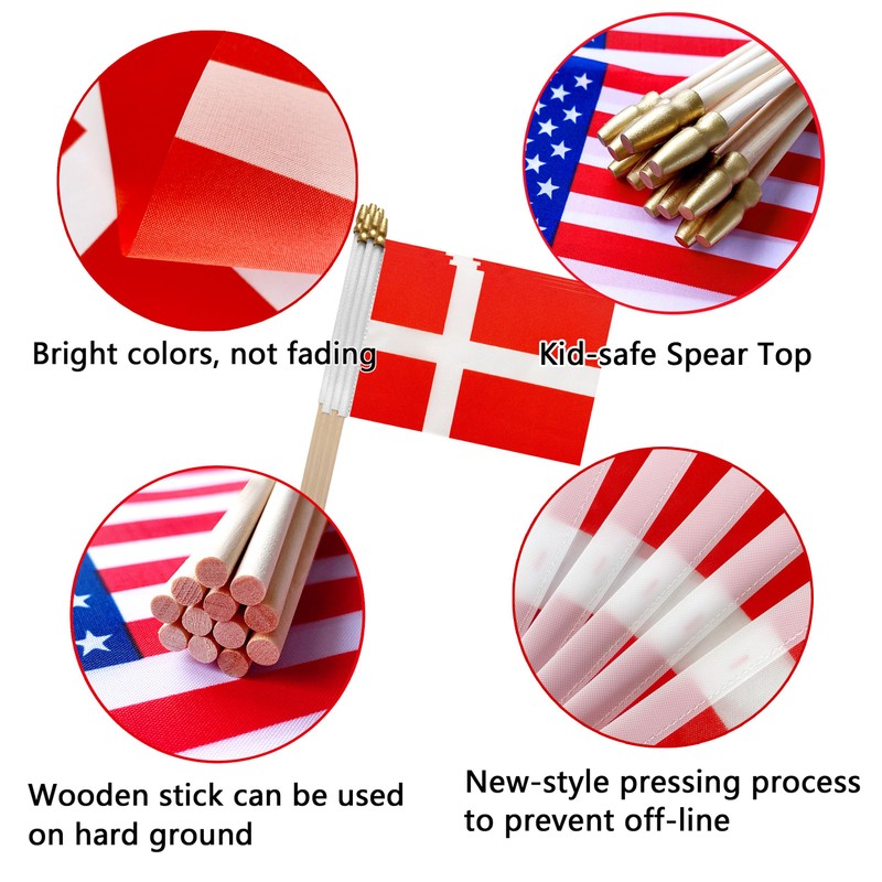 TSMD Denmark Stick Flag Danish Small Mini Hand Held Flags,5x8