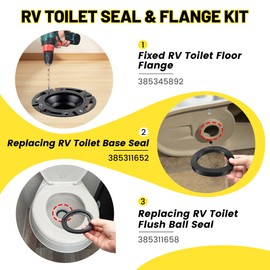 Oyviny RV Toilet Seal and 3" Floor Flange Kit Fits for Dometic 300 310 320 Series RV Toilets, 3 in 1 Combo Replaces 385345892 Socket Flange and 385311652 Gasket & 385311658 RV Toilet Flush Ball Seal