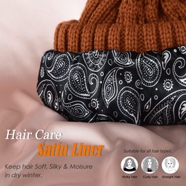 FURTALK Beanie Hats Women Satin Lined Knitted Hat Detachable Pompom Soft Feel Winter Hat Breathable for Girls Brown