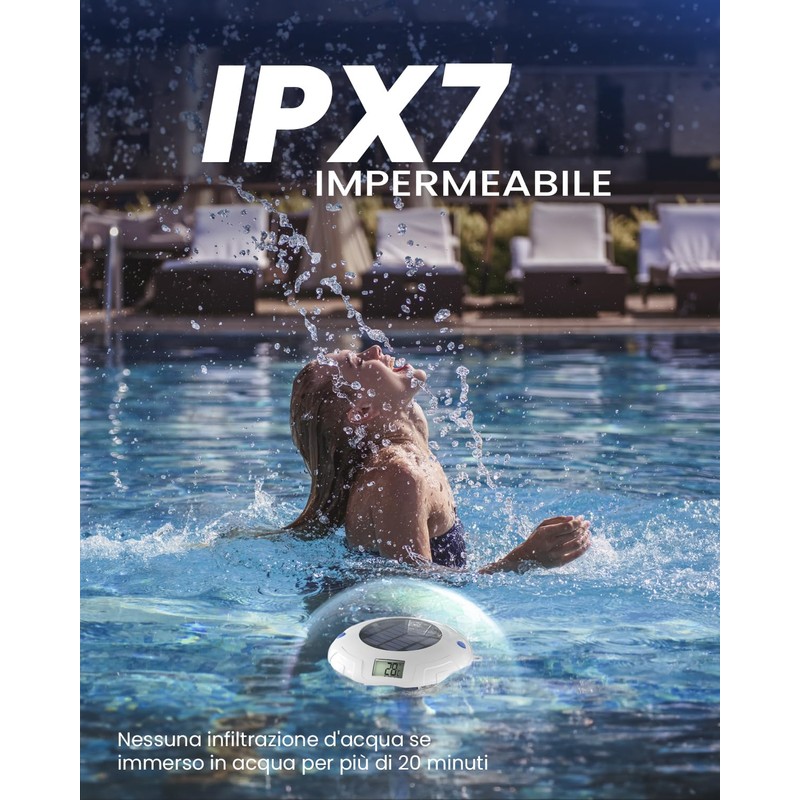 PoolPrime Pool Thermometer Easy to Read, Solar Pool Light with