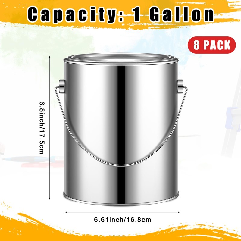Uiifan 8 Pcs 1 Gallon Empty Metal Paint Cans with
