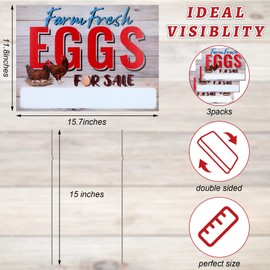 Sintuff 3 Pcs Farm Fresh Eggs for Sale Sign 16 x 12 Inch Double Sided Fresh Eggs Sign Funny Corrugated Plastic with Stakes for Indoor Outdoor
