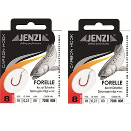 Economy set: 2 packs of Jenzi tied trout hooks (20 pieces) r mono, 60 cm hook size 4, 6, 8, 10 and 12 depending on selection + free Petri Heill! sticker (hook size 8)