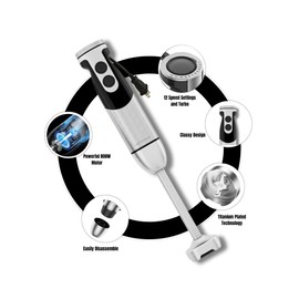 Megawise High-Power Hand Blender – 400W Max Power with Versatile 3-in-1 Attachments (Blending Shaft, Whisk, Chopper); Ergonomic Design with Adjustable Speed Control; Easy to Clean and Maintain (Black)