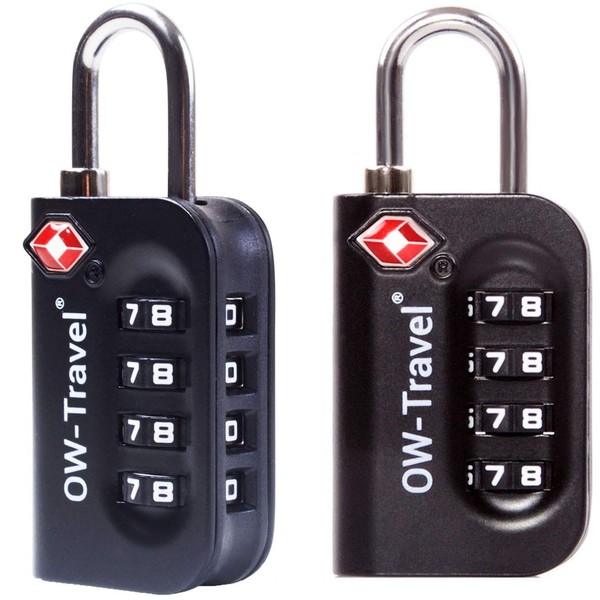 OW-Travel Luggage Locks TSA Approved (2 Pack Black) 4 Digit