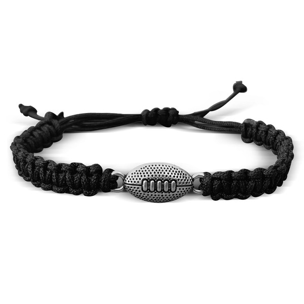 Sportybella - Football Bracelet Adjustable Paracord Bracelets (Black) Unisex Football Charm Bracelet. Weaved Bracelet String w/Football Charm.