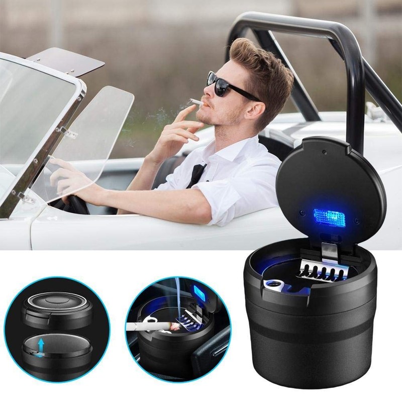 HEITIGN Car Ashtrays with Lid and LED Light, Portable Ashtray