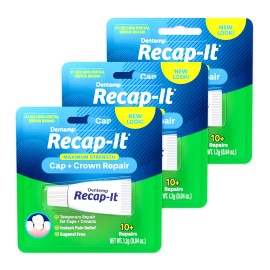 Dentemp Recap-It Cap & Crown Repair Dental Kit – 3 Pack Dental Cement – Fast Acting
