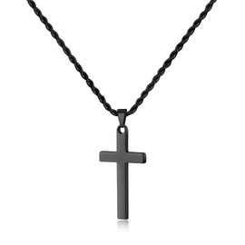LUXEJEW Black Cross Necklace for Men, Stainless Steel Rope Chain Cross Pendant Mens Necklace Jewelry First Communion Confirmation Gifts Baptism Christian Religious Gifts for Men 24 Inch