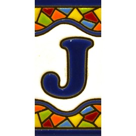 Art Escudellers Handpainted polichrome ceramic tiles. letters and numbers handpainted using dry rope technique perfect to create signs,addresses and names. Design MOSAICO MINI 2,87" X1,38 (LETTER J)