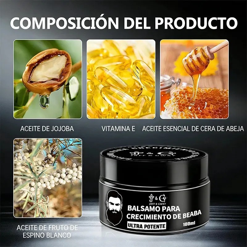 Pack 3 Bálsamos Para Crecimiento de Barba JRFFGWKY con Bergamota,