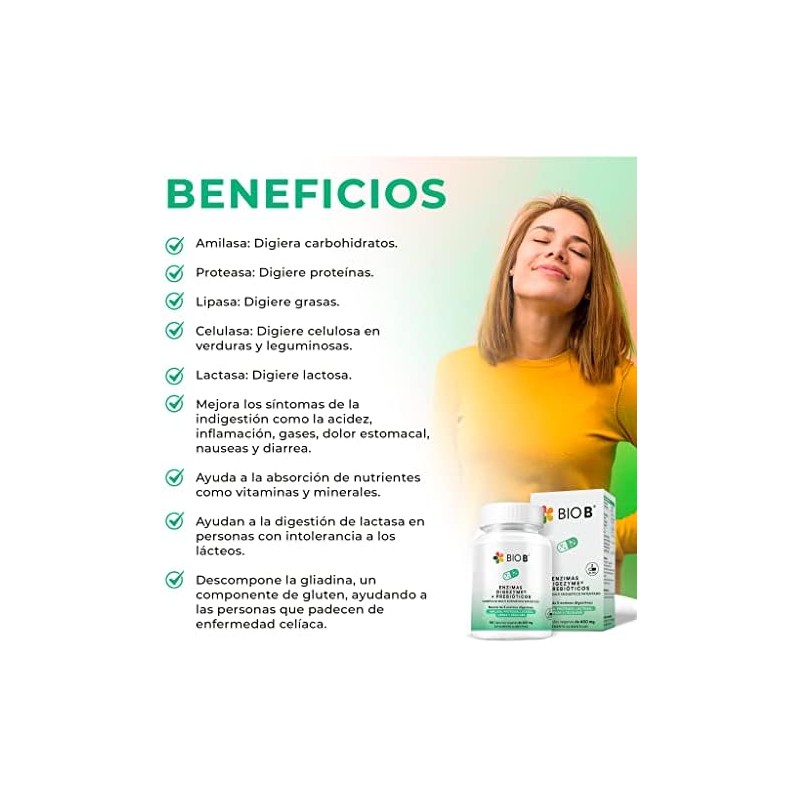 BIO B Enzimas Digestivas Digezyme Prebióticos 5 Enzimas Lactasa 90Cáp