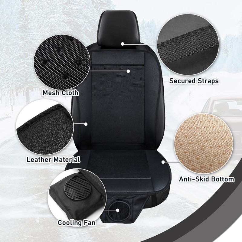 Zone Tech Cooling Car Seat Cushion - Black Automotive Adjustable