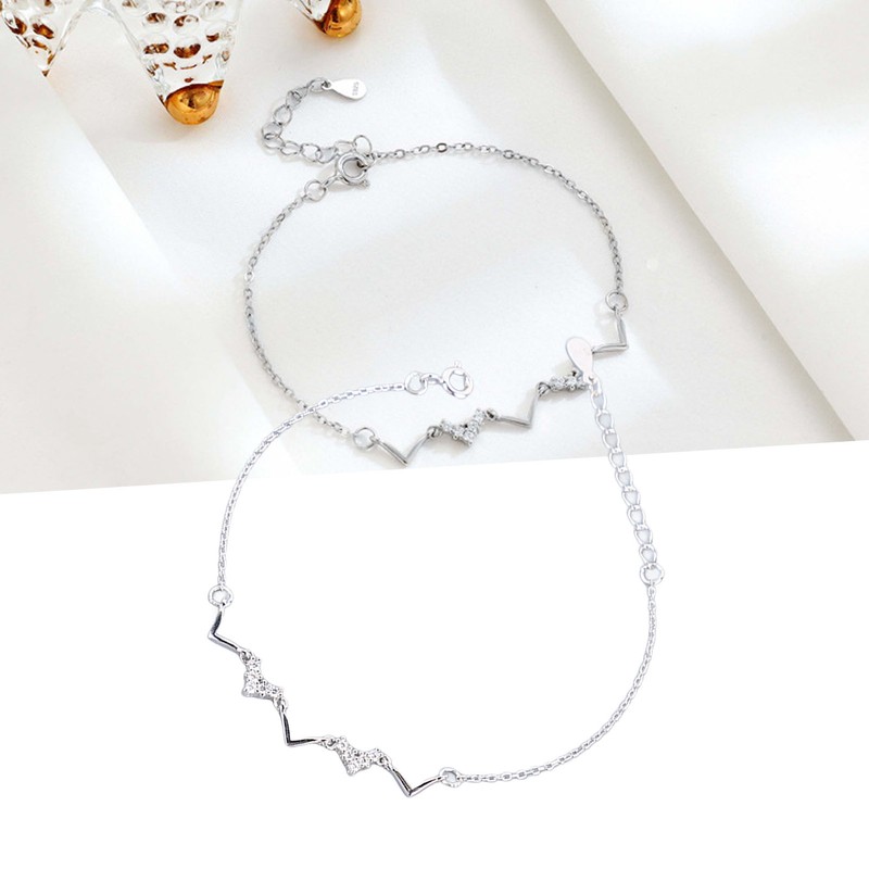 S925 Sterling Silver Heartbeat Wave Bracelet Geometric Wave Bling Fine