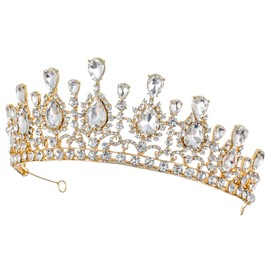 Samky Gold Bridal Crown Rhinestone Wedding Tiara Headpiece Bride's Crystal Hair Accessories