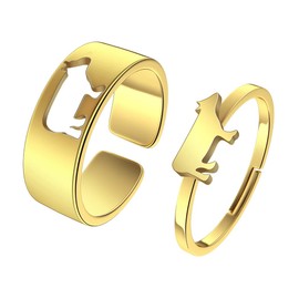 QIAMNI 2 Pcs Cute Cow Rings Stainless Steel Couple Rings for Women Men Adjustable Friendship Matching Promise Rings