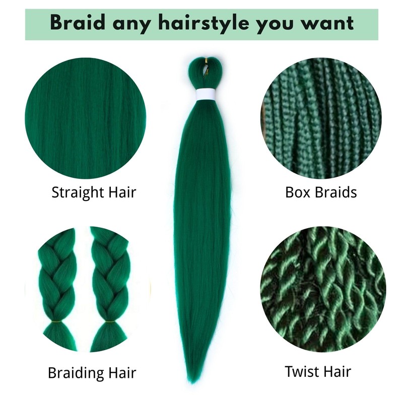 Beauday 24 Inch Green Pre Stretched Braiding Hair Extensions