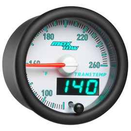 MaxTow Match 260 F Transmission Temperature Gauge Kit for Dodge Ram 5.9L 6.7L Cummins 3rd Gen Diesel Truck - Includes Electronic Sensor - Double Vision Display with Analog & Digital Readouts - 2-1/16"