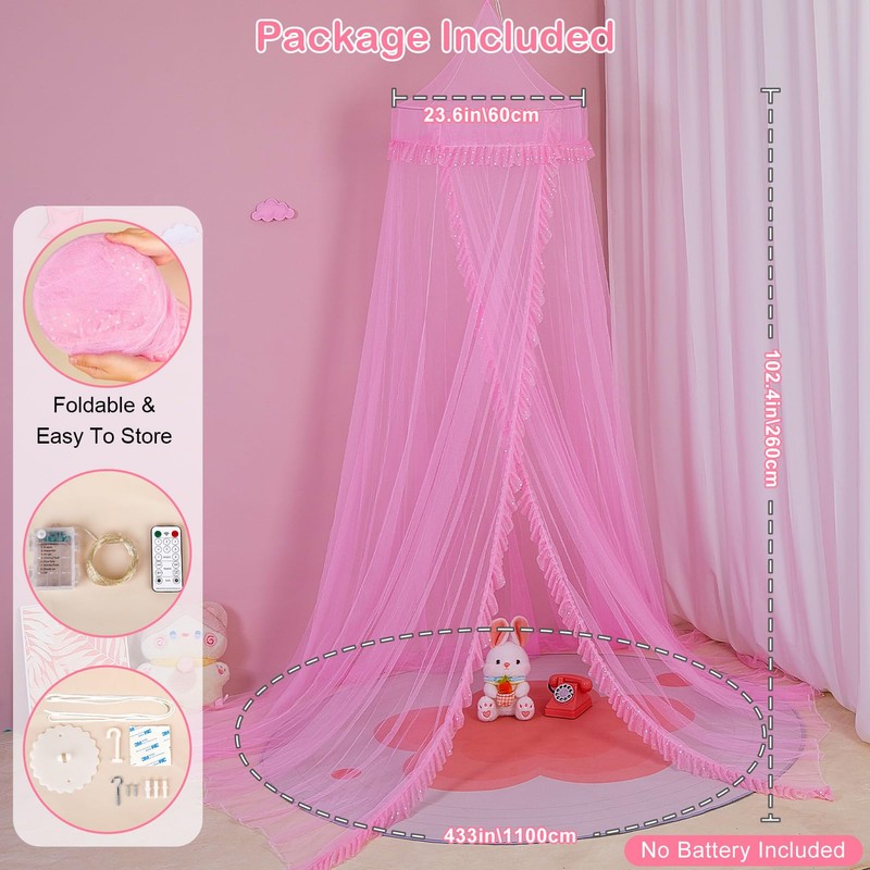 Unicorn Castle Bed Canopy for Girls with Remote Timer Breathable