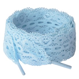 Booyckiy 2 Paris Flat Fancy Lace Shoelaces, 3cm Wide Ribbon Shoe Laces for Women, Baby Blue, 47inch (120cm)