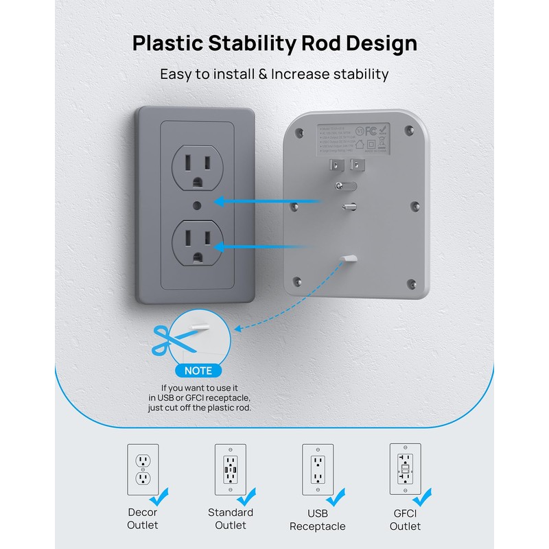 TROND Outlet Extender with USB-C, 8AC Outlet Splitter 3 USB