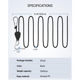 Keovoker 2Pack Ratchet Tie Down Straps, 16Ft 3/8" Adjustable Rope Rollers, Heavy-Duty Pulley System, Tightener for Shade Sails, Hoist for Lifting Gear, Outdoor Utility, 250lb Load Limit