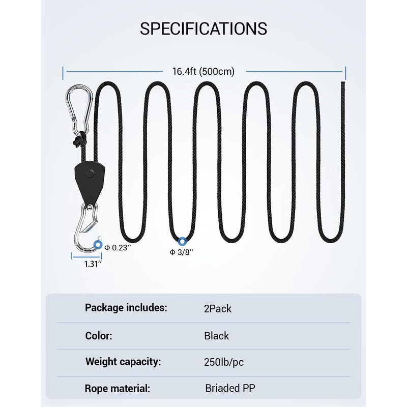 Keovoker 2Pack Ratchet Tie Down Straps, 16Ft 3/8" Adjustable Rope