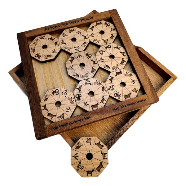 Around The Barn - Edge Matching Wood Brain Teaser Puzzle - Now with Cover lid