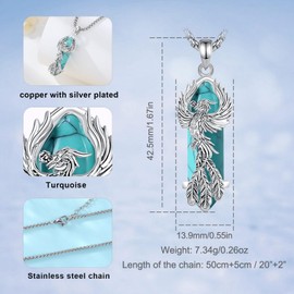 AEONSLOVE Turquoise Necklace for Women Phoenix Necklace Pendant Healing Crystal Phoenix Jewelry Turquoise Jewelry Turquoise Stone Pendants Talisman Spiritual Gifts for Daughter Mom Wife Mother