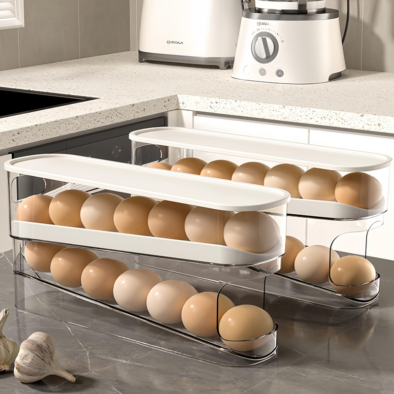 WACOI Auto Rolling Fridge Egg Organizer, Space Saving Eggs Dispenser