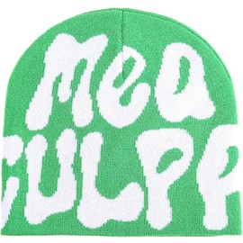 TaowaveWomen Beanie Y2k Hat,MEA Culpa Graphic Beanies Designs,Winter Hat Knit Skull Cap for Women (US, Alpha, One Size, Green White)