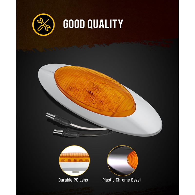 Partsam 10pcs 6.5" LED Marker Lights, Oval Amber 16LED Side
