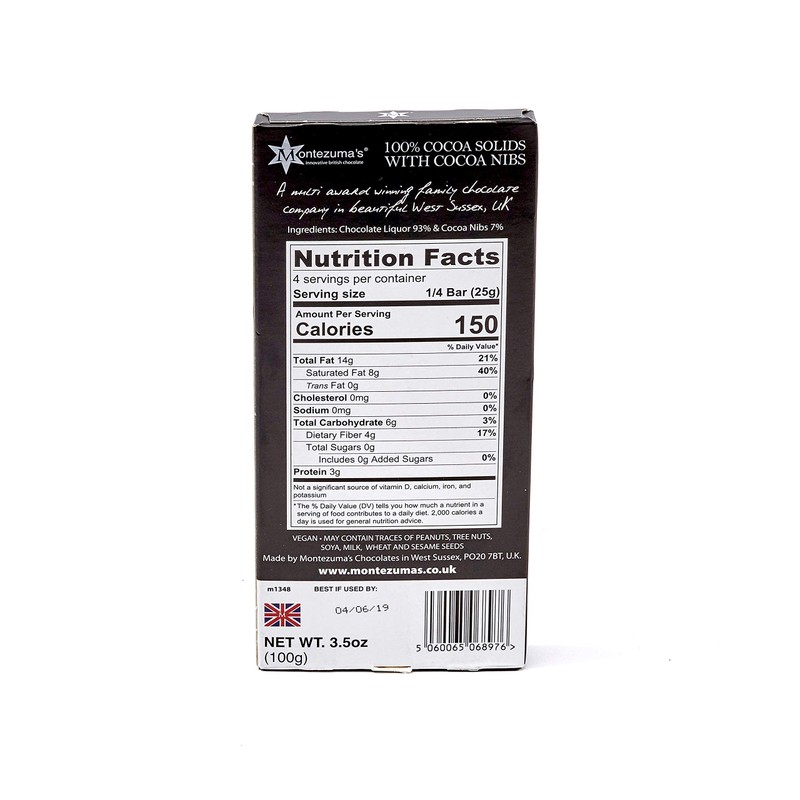 Montezuma Dark Chocolate Absolute Black Cocoa 90G (Pack of 6)